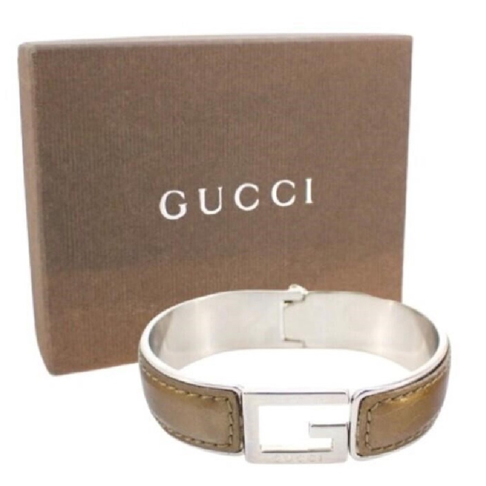 Gucci Enamel black gold 
Leather Bracelet